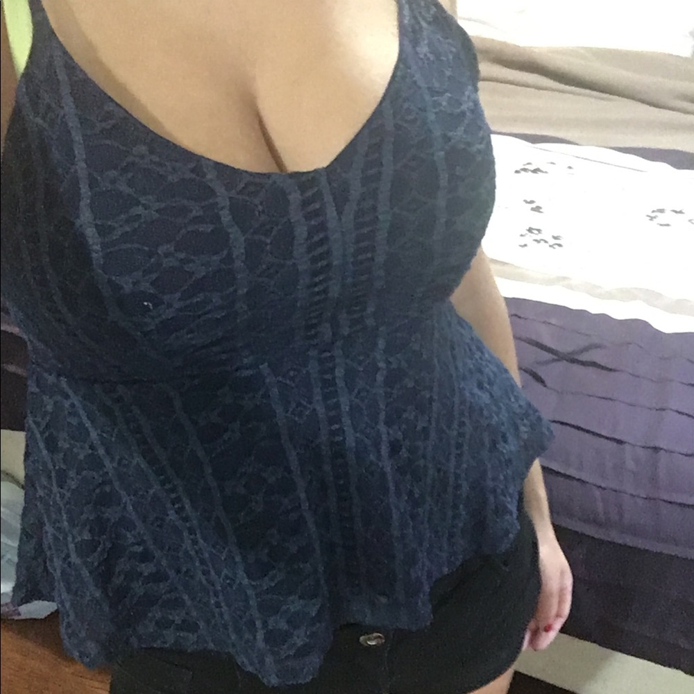 Navy lace peplum, brand new